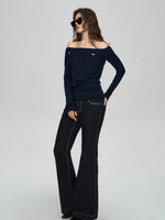 Black Contrast Flared Jeans