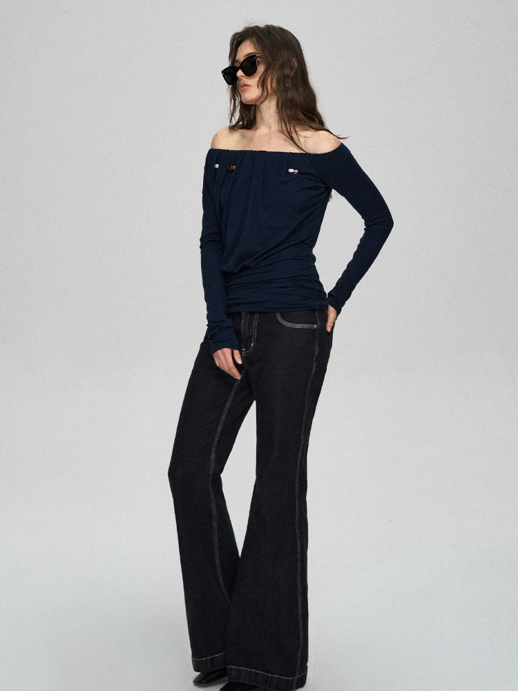 Black Contrast Flared Jeans