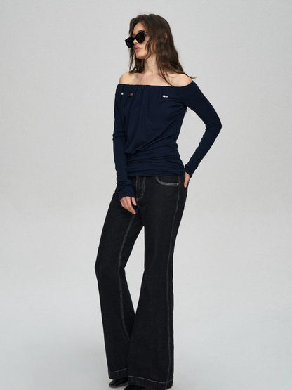 Black Contrast Flared Jeans