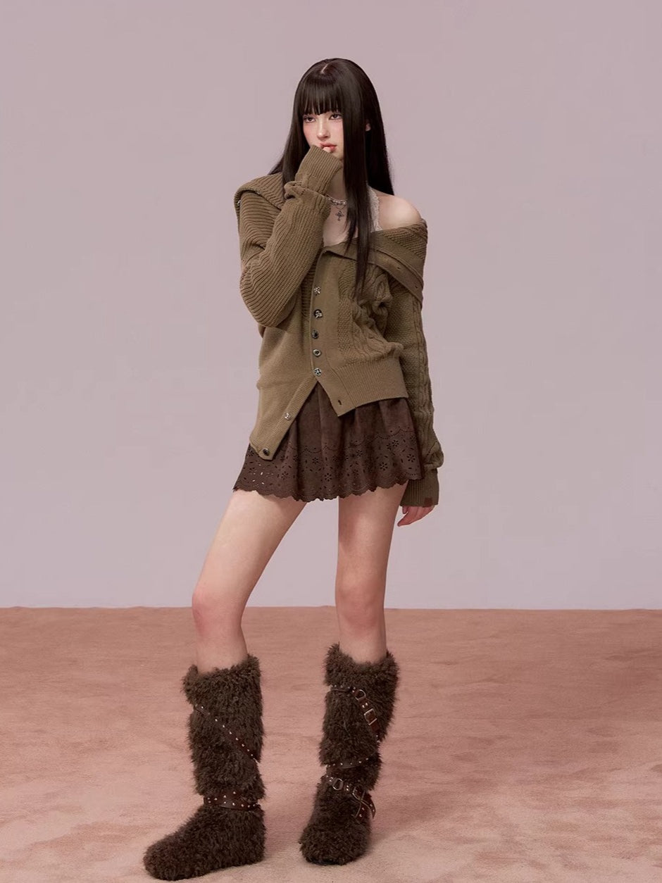 Convertible High Collar Knit Cardigan