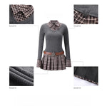 Gray Plaid Knit Midi Dress