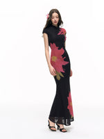 Black Floral Qipao Dress