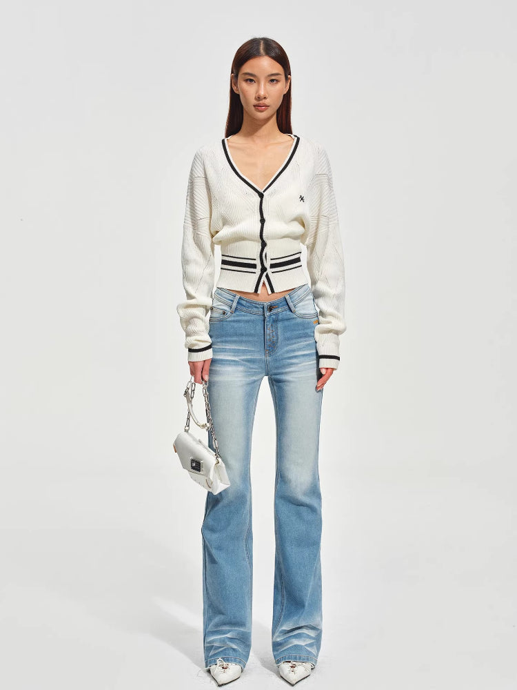 Newport Striped V-Neck Knit Cardigan