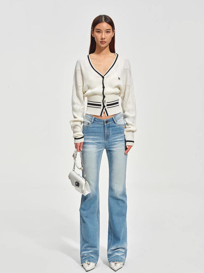 Newport Striped V-Neck Knit Cardigan