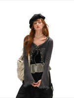 Square Neck Tie Detail Cropped Cardigan