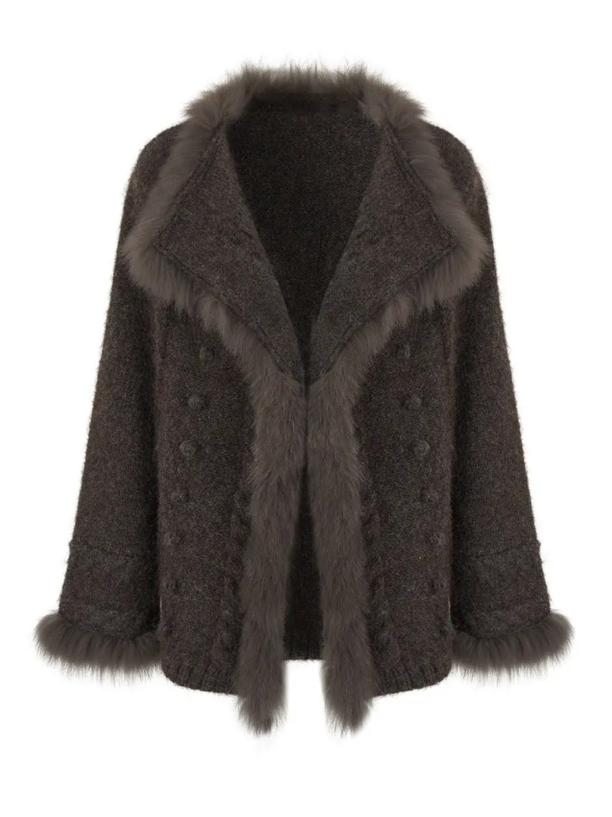 Fox Fur Trim Knit Coat