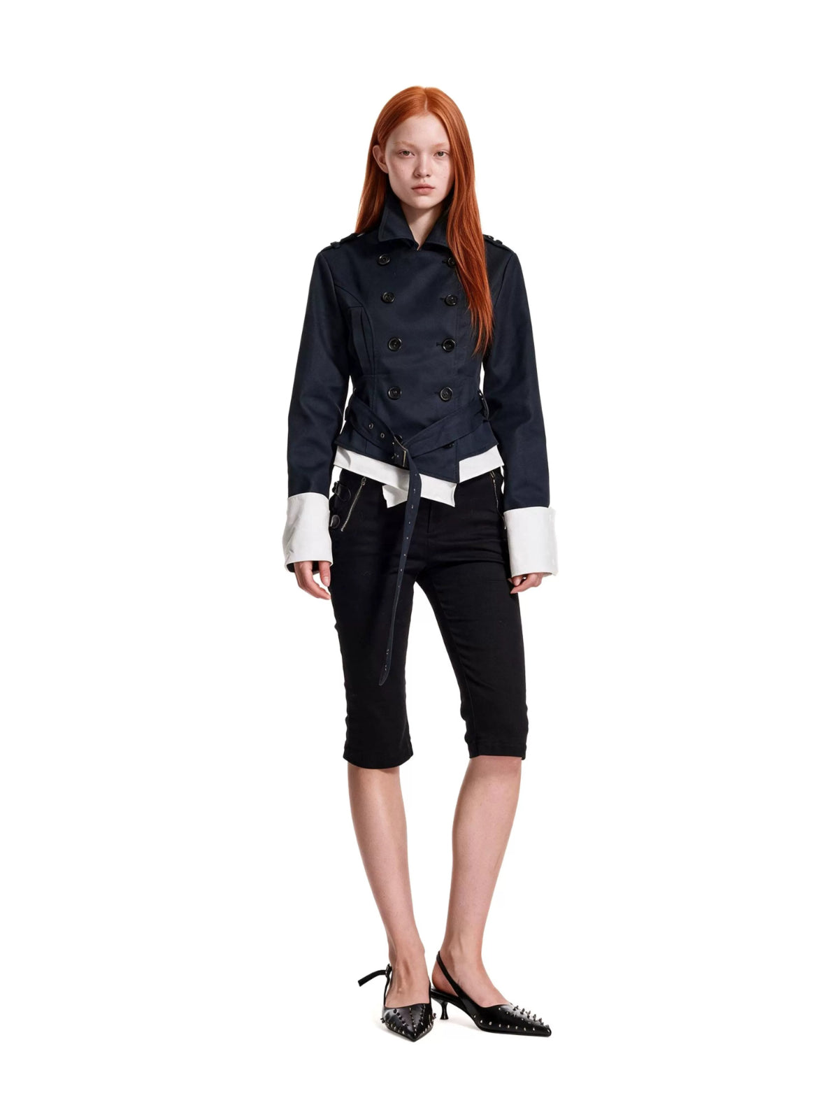 Faux Layered Cropped Trench Jacket