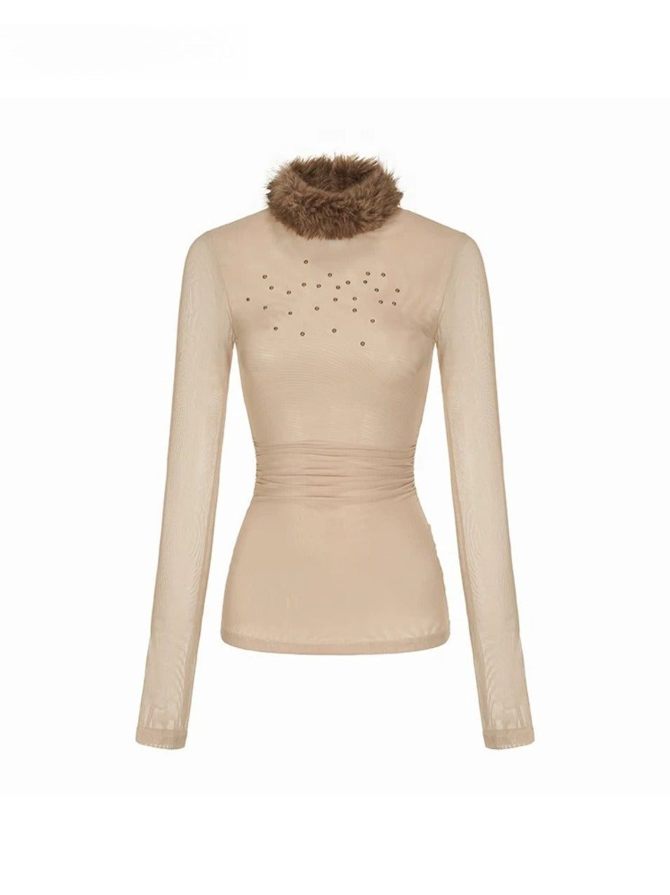 Rhinestone Mesh Turtleneck Top