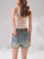 Distressed A-line Denim Shorts