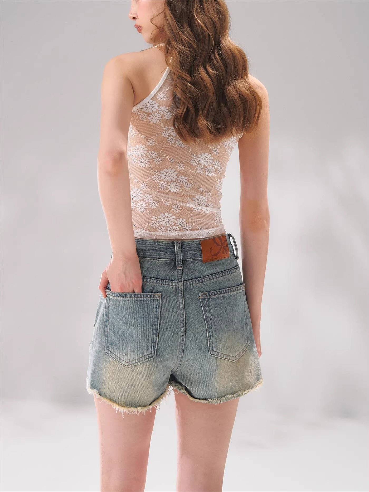 Distressed A-line Denim Shorts