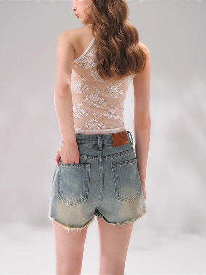 Distressed A-line Denim Shorts
