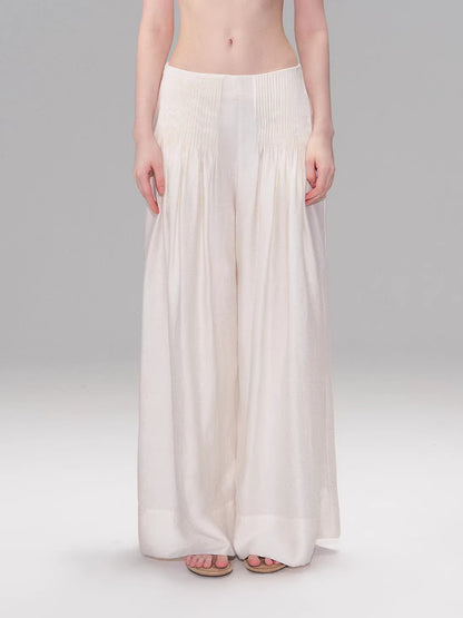 Beige Pleated Accordion Pants