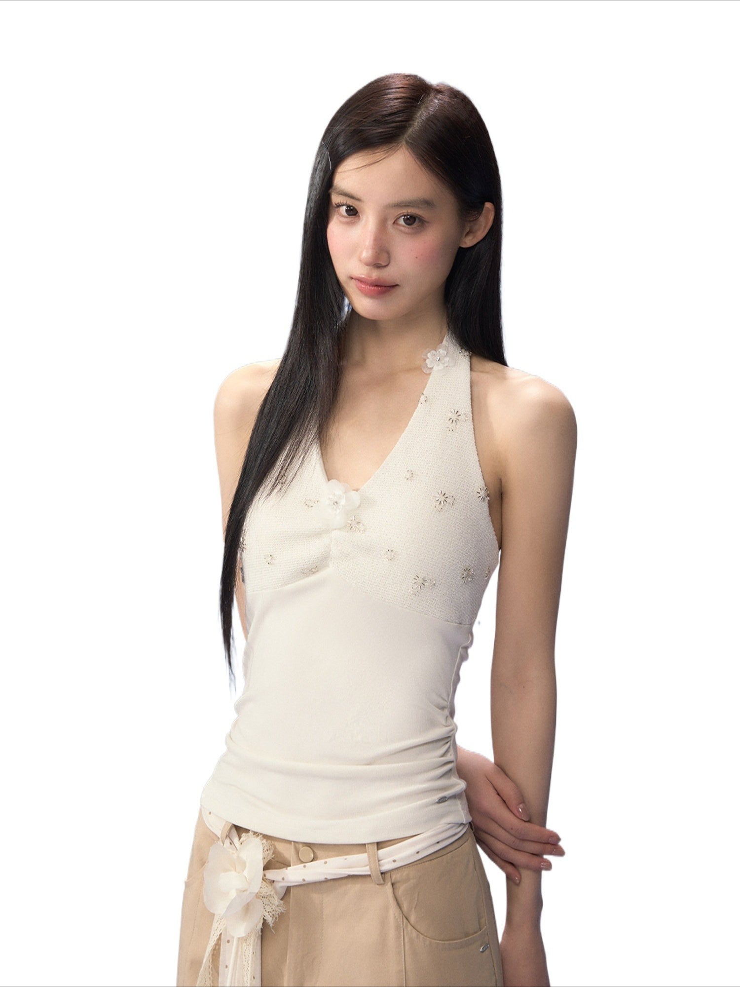 Beaded Halter Camisole &amp; Pants Set