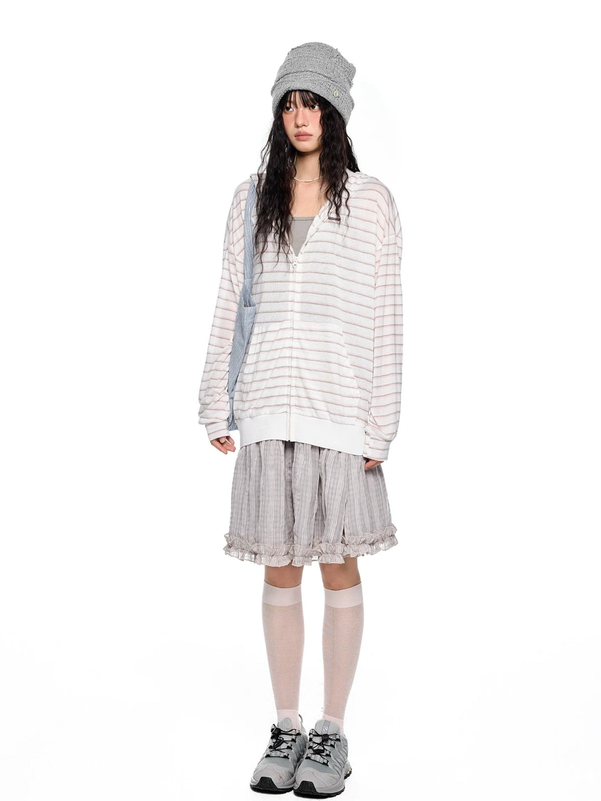 Striped Hooded Long Sleeve Top