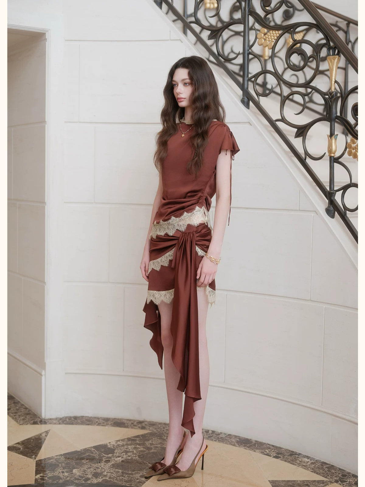 Irregular Satin Two Piece Set
