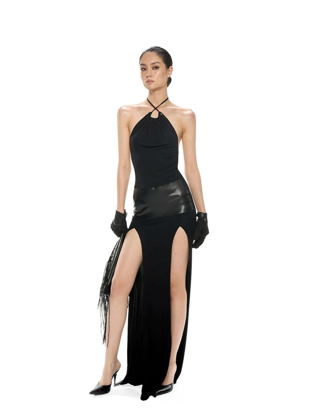 Detachable Hood Halter Maxi Dress