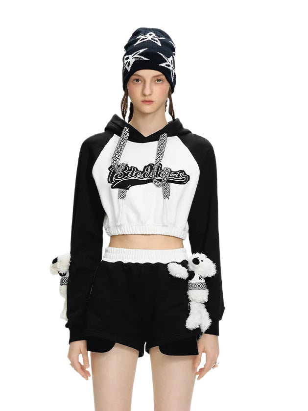 String Baseball Logo Short Hoodie