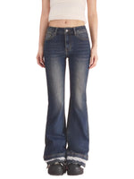 Navy Blue Lace Flared Jeans