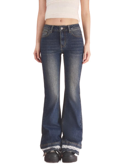 Navy Blue Lace Flared Jeans