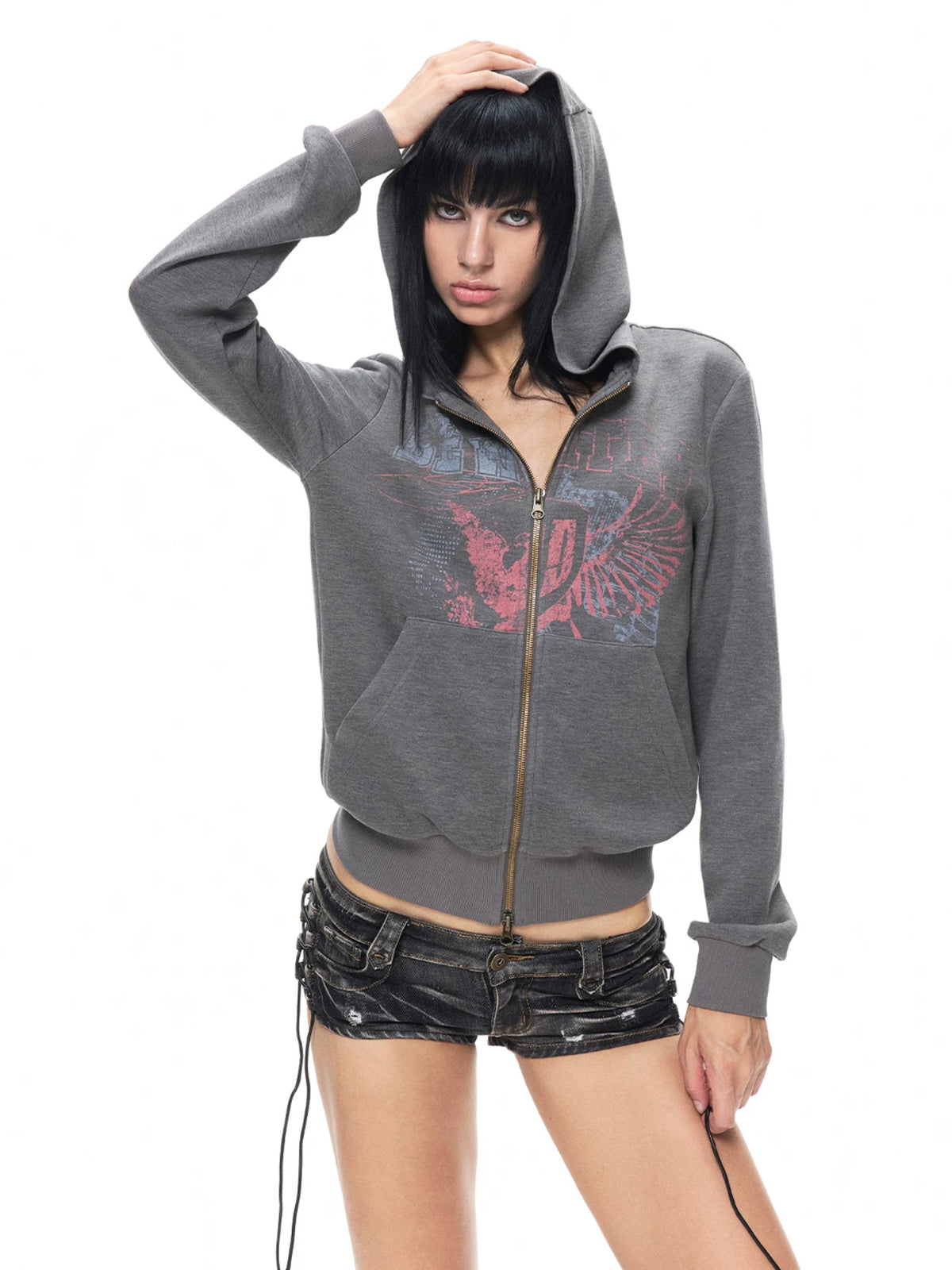 Vintage Printed Zip Hoodie Jacket