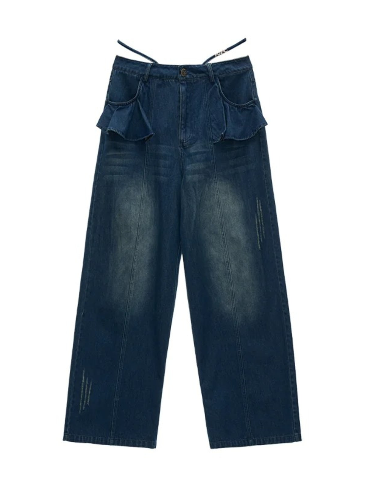 Vintage Ruffle Straight Leg Denim Jeans
