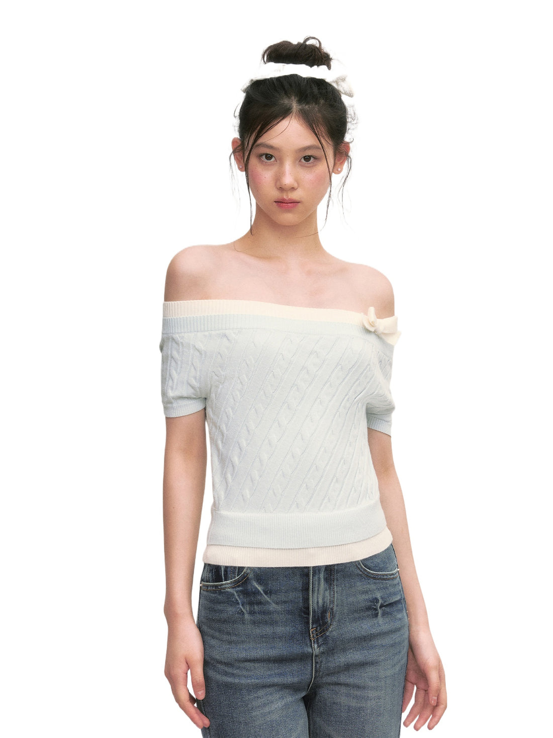 Cable Knit Off-Shoulder Top