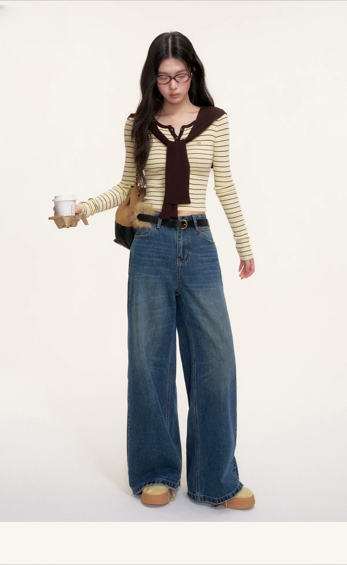 Striped Shawl Collar Knit Top