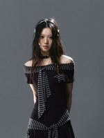 Star Charm Striped Off-Shoulder Dress