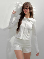 Floral Collar Cardigan & Shorts Set