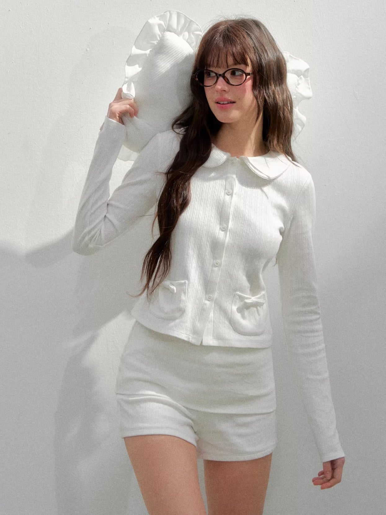 Floral Collar Cardigan &amp; Shorts Set