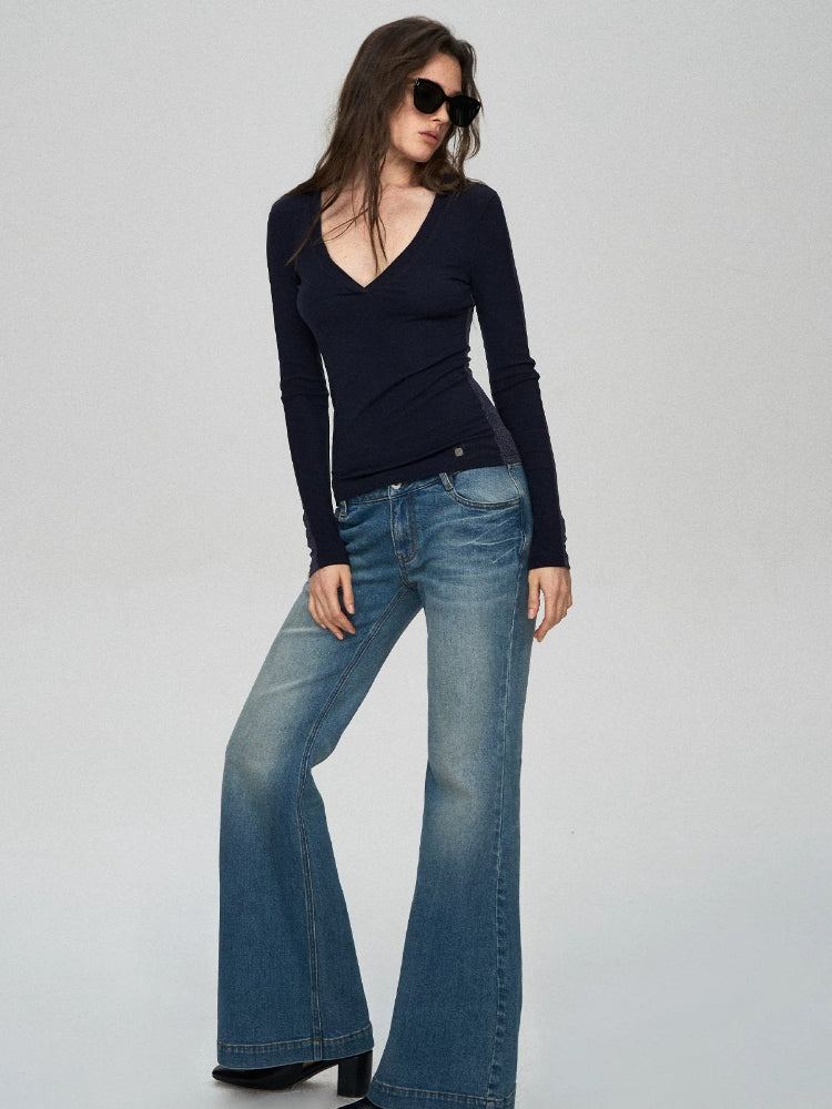 Lyocell Wool Lace V-Neck Top