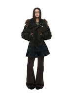 Vintage Hooded Fur Collar Down