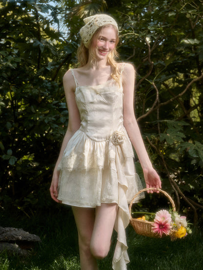 Cloud - like Lace Jacquard Little White Dress