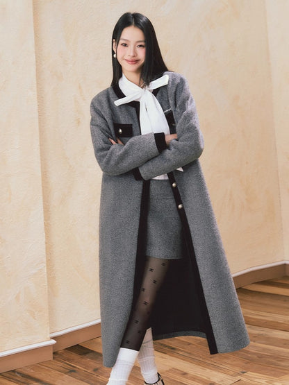 Gray Velvet Long Wool Coat