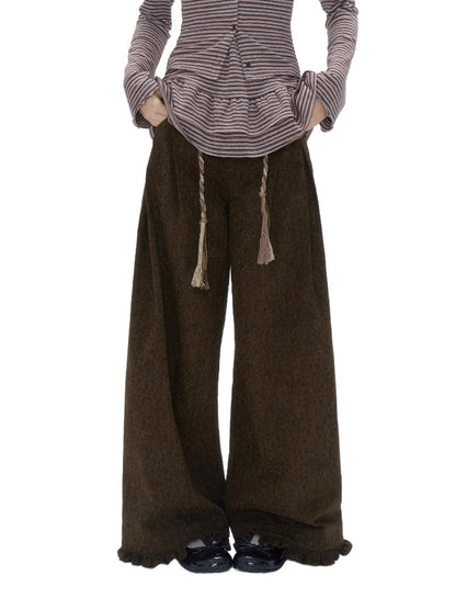 Leopard Pocket Pleated Wide-Leg Pants