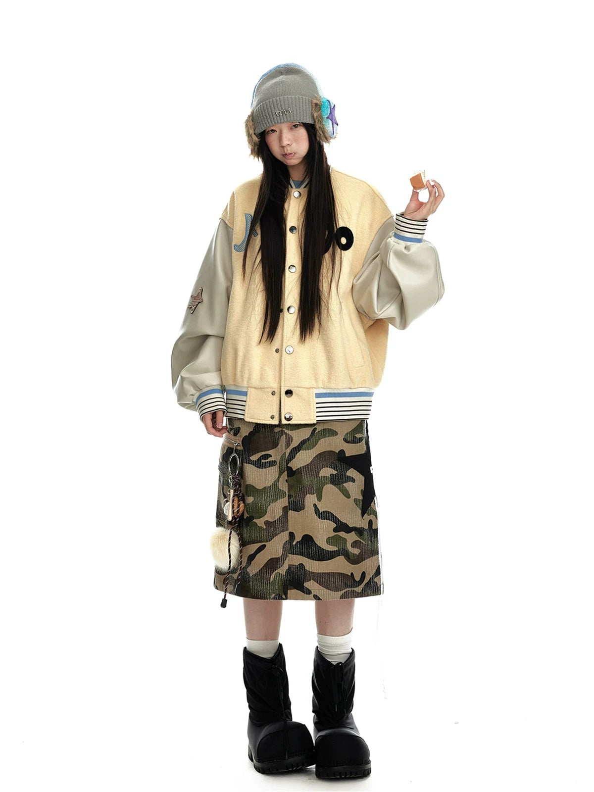 Contrast Wool Blend Baseball Jacket