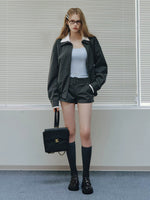 Spliced Jacket & Striped Suit Shorts Set