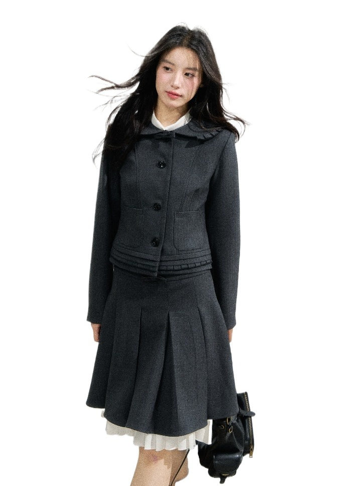 Charcoal College Blazer &amp; Pleated Skirt Set
