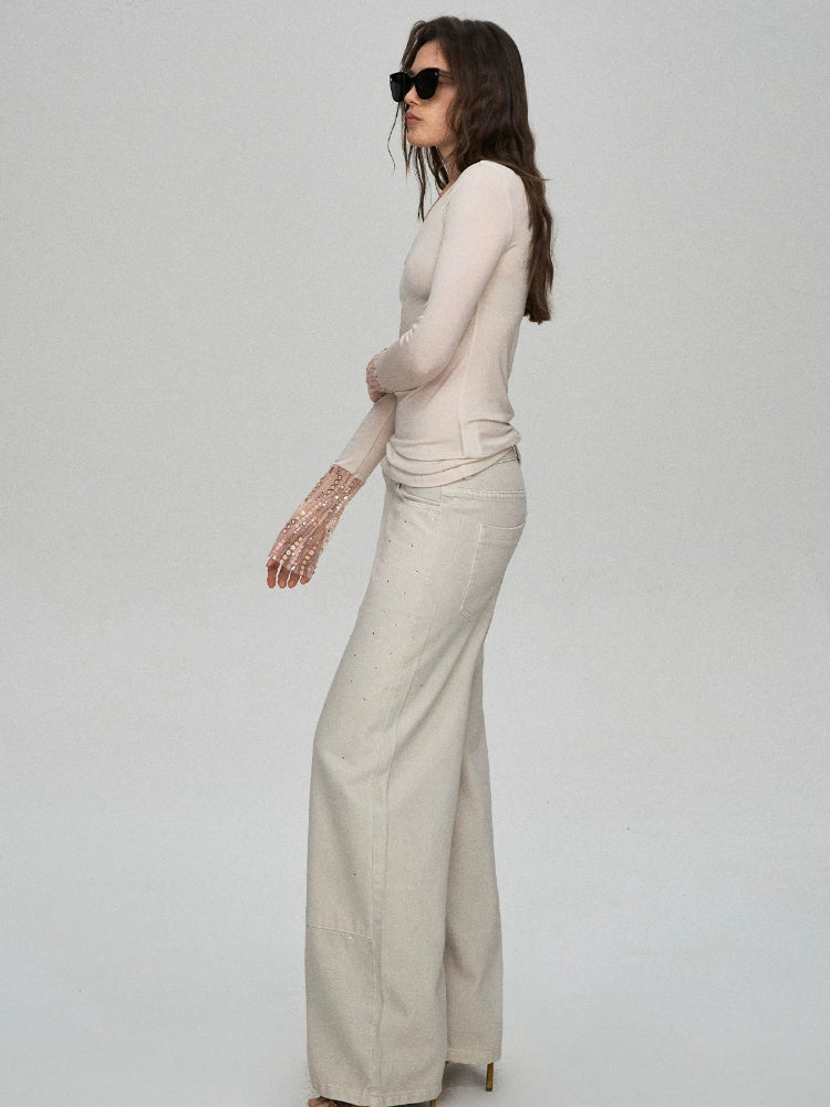 Lyocell Wool Sequin V-Neck Top