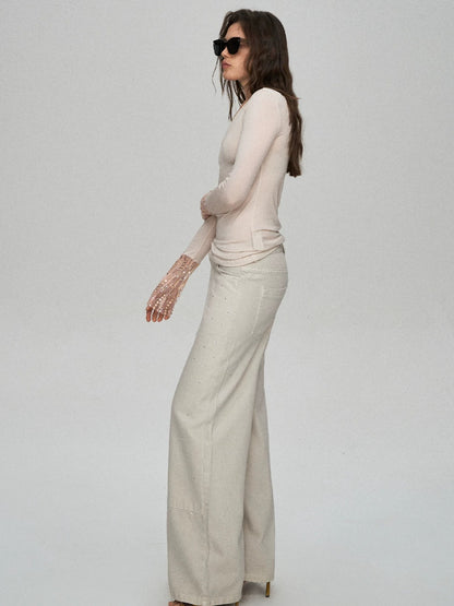 Lyocell Wool Sequin V-Neck Top