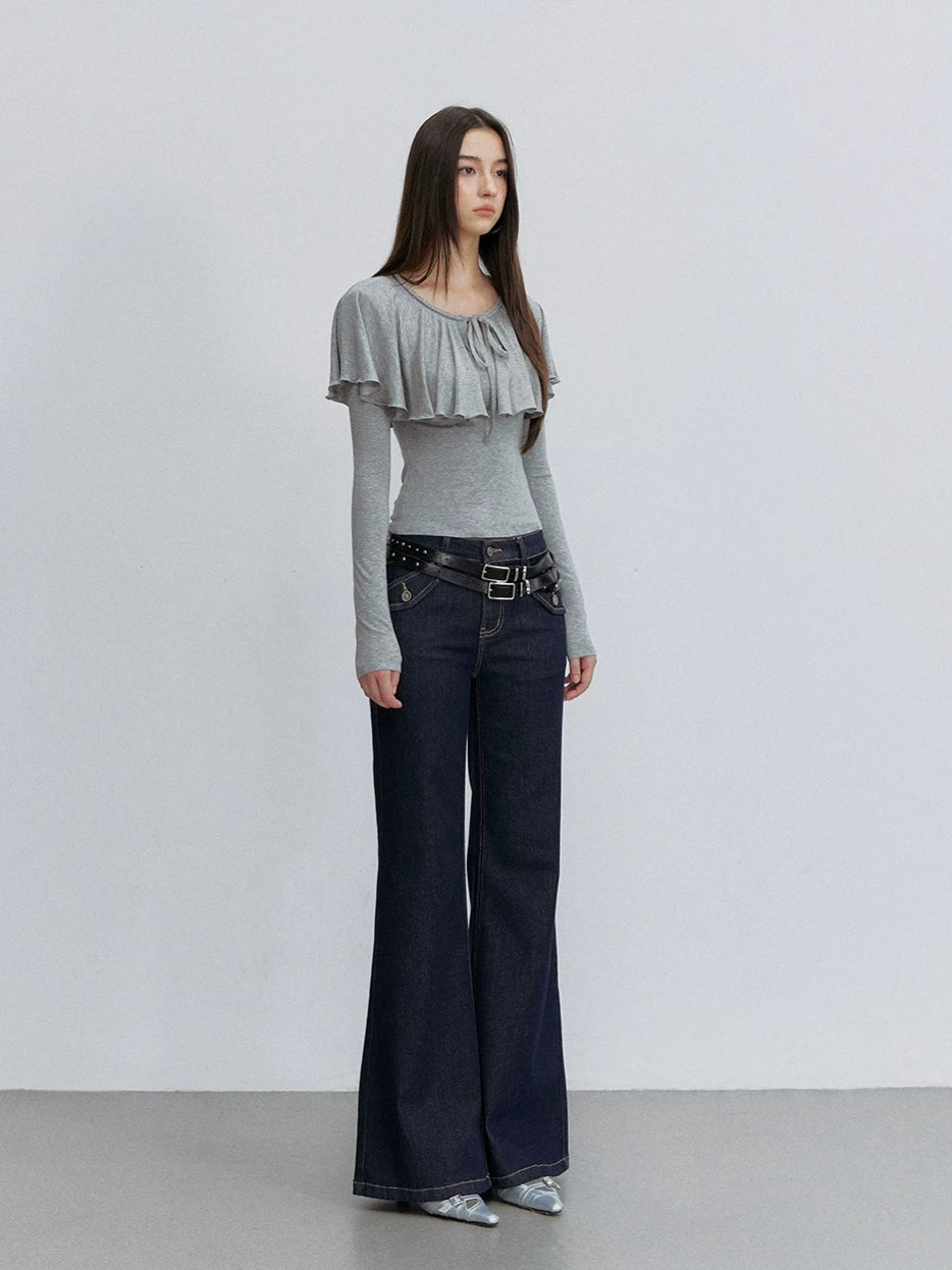 Contrast Stitch Flared Jeans