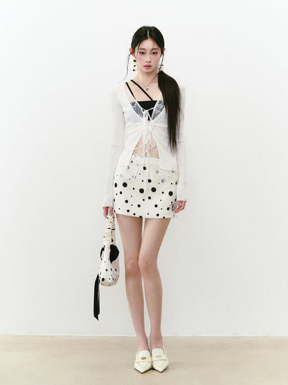 Polka Dot Zipper Reversible Skirt