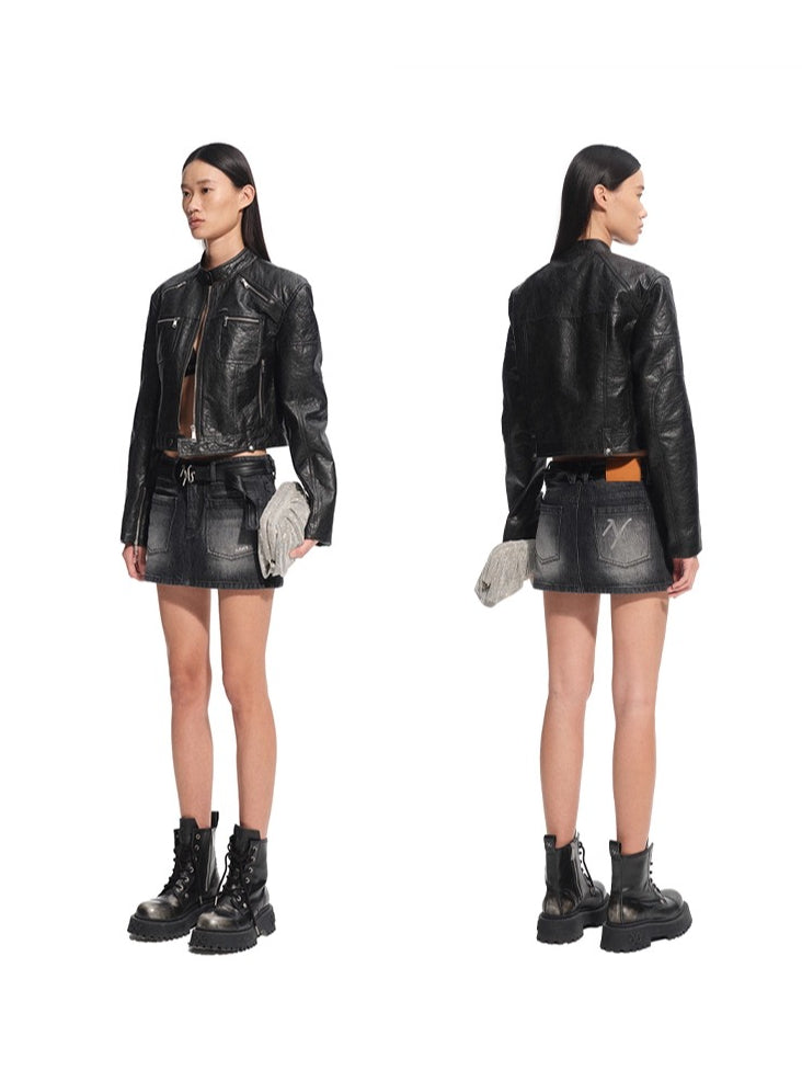 Black Retro Matte Leather Jacket