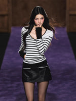 Contrast Panel Low-Rise PU Skirt