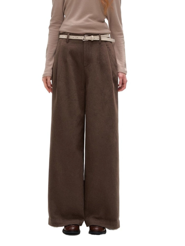 Plaid Cuff Belted Wide-Leg Pants