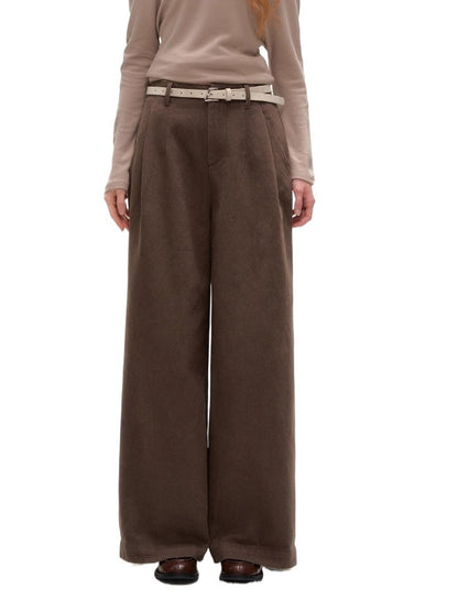 Plaid Cuff Belted Wide-Leg Pants