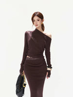 Purple Lace Ruched Top & Skirt Set