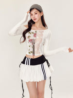 Lace Floral Off-Shoulder T-shirt & Skirt Set