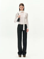 Asymmetric Ribbon Cutout Knit Top