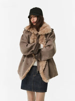 Faux Shearling Collar Wool Coat